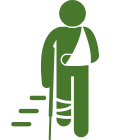 Icône d'une personne avec des béquilles et une jambe bandée représentant les blessures
